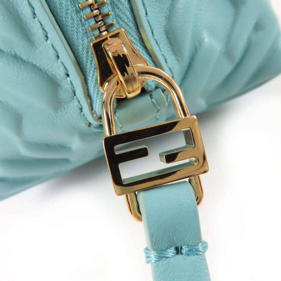 Pristine FENDI Bucket Pouch Small, FF Motif Embossed, Nappa Leather blue 8N208