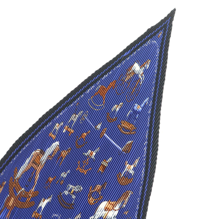 Excellent HERMES scarf Blue Rocking Horse Pleated curry Multi silk Women