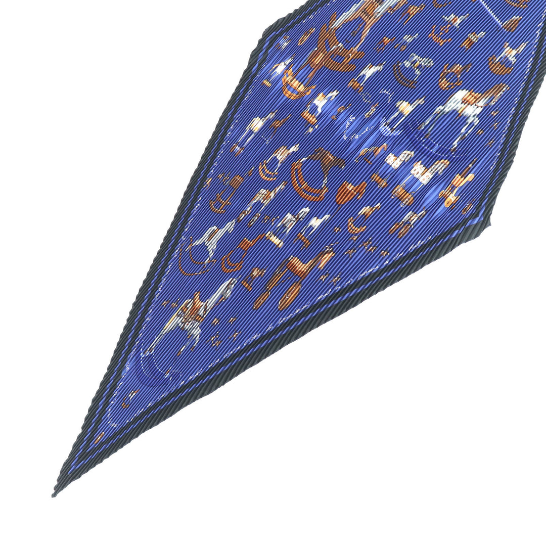 Excellent HERMES scarf Blue Rocking Horse Pleated curry Multi silk Women