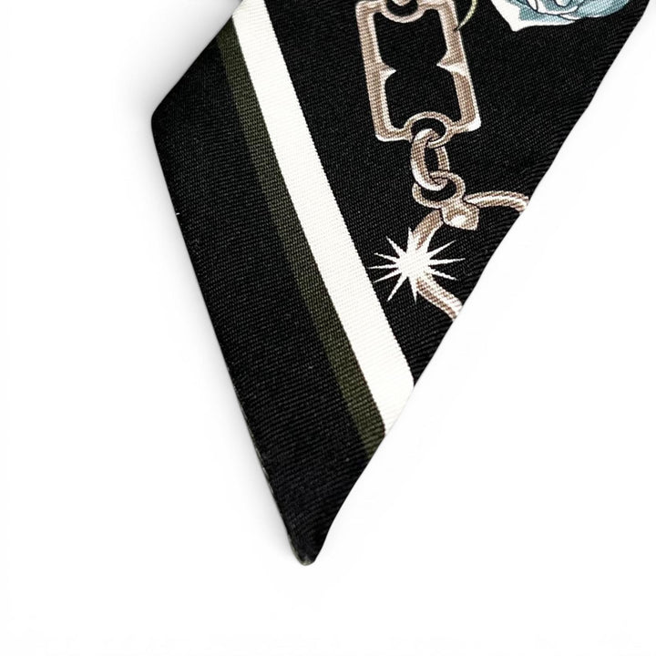 Excellent HERMES scarf Twilly C'est la Fête khaki silk Women