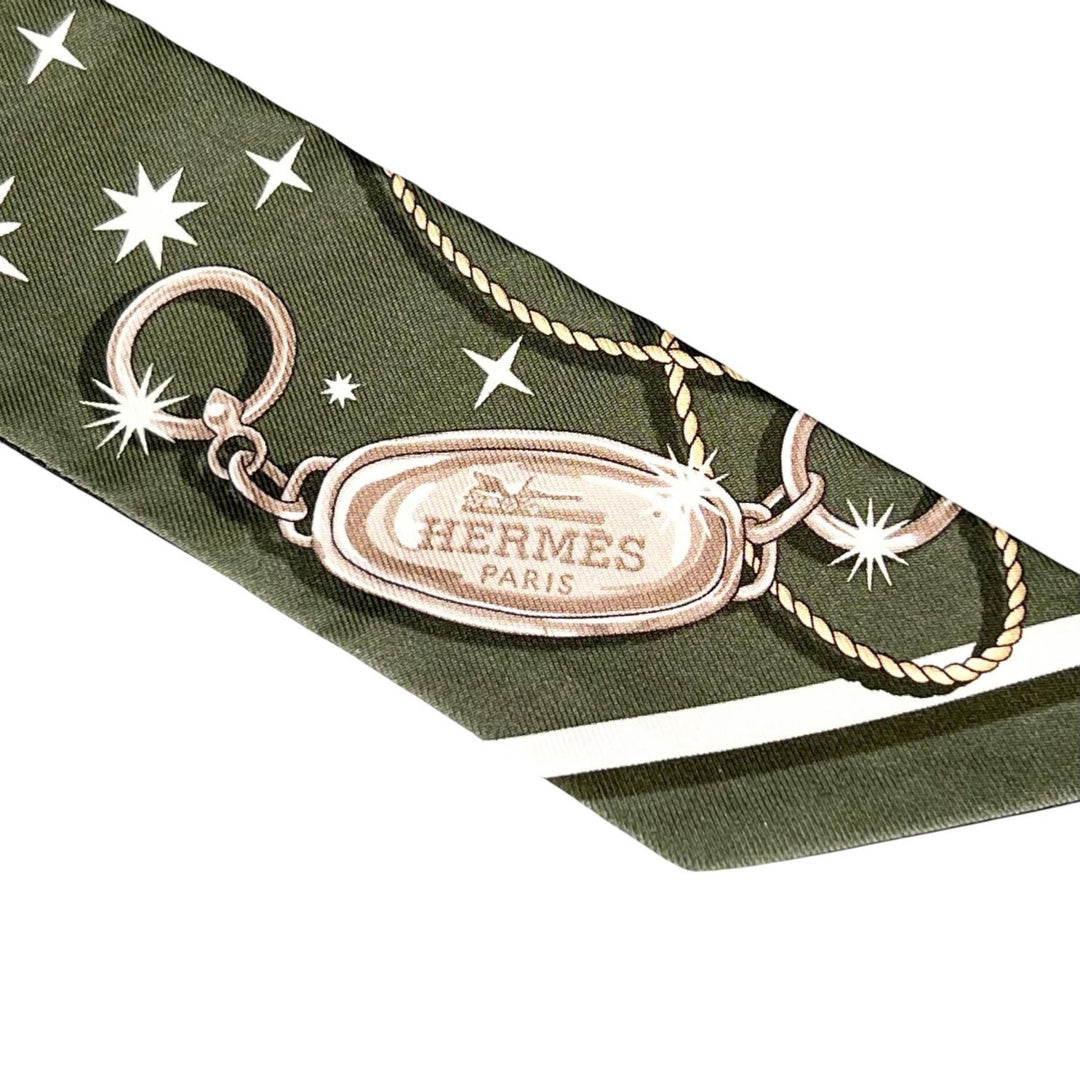 Excellent HERMES scarf Twilly C'est la Fête khaki silk Women