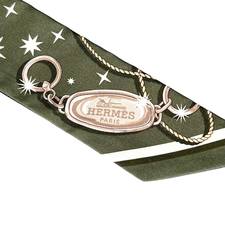 Excellent HERMES scarf Twilly C'est la Fête khaki silk Women