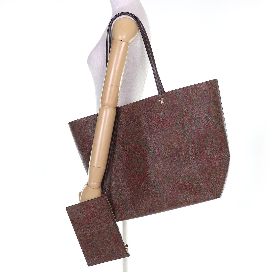 Excellent ETRO Tote Bag Essential Bag Maxi Paisley Pattern Large Pouch Brown PVC