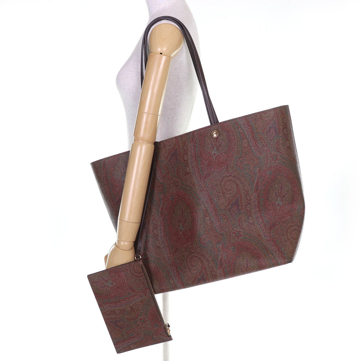 Excellent ETRO Tote Bag Essential Bag Maxi Paisley Pattern Large Pouch Brown PVC
