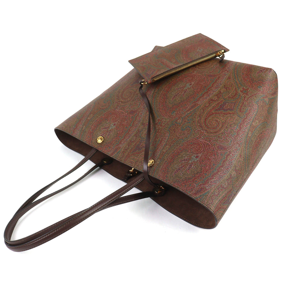 Excellent ETRO Tote Bag Essential Bag Maxi Paisley Pattern Large Pouch Brown PVC