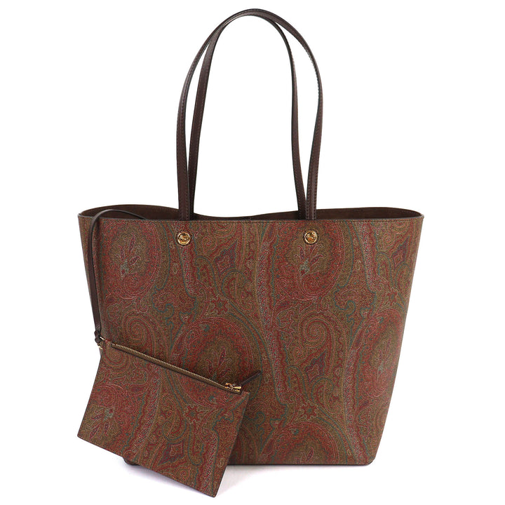 Excellent ETRO Tote Bag Essential Bag Maxi Paisley Pattern Large Pouch Brown PVC