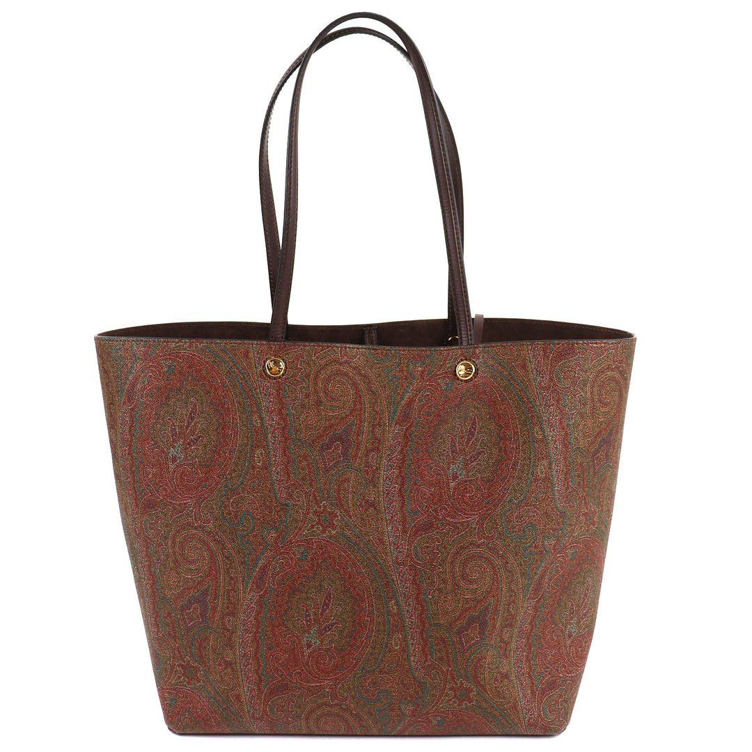 Excellent ETRO Tote Bag Essential Bag Maxi Paisley Pattern Large Pouch Brown PVC