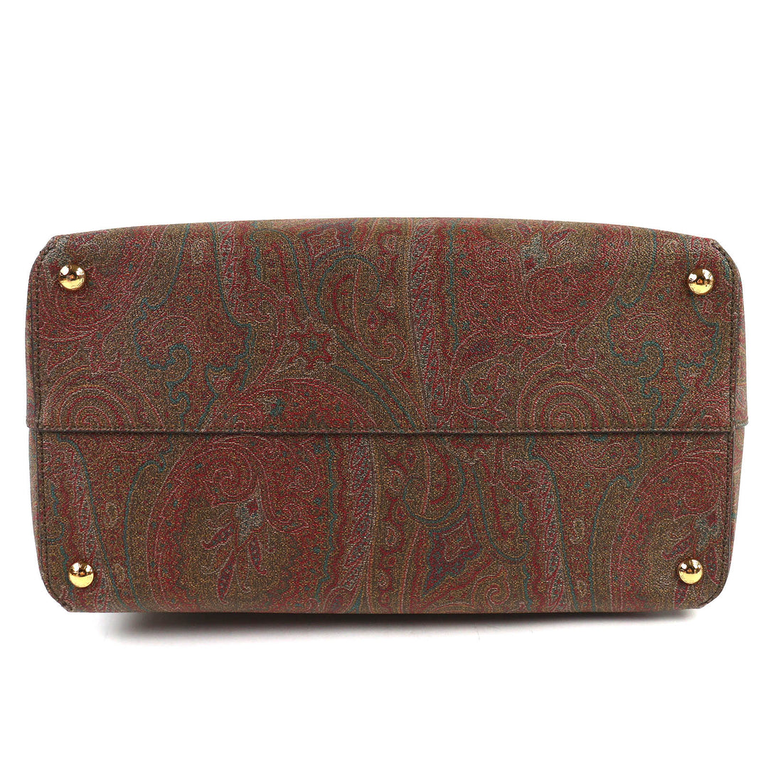 Excellent ETRO Tote Bag Essential Bag Maxi Paisley Pattern Large Pouch Brown PVC