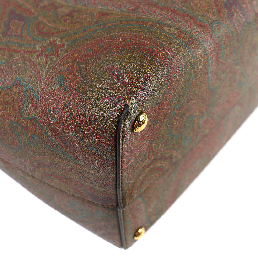 Excellent ETRO Tote Bag Essential Bag Maxi Paisley Pattern Large Pouch Brown PVC