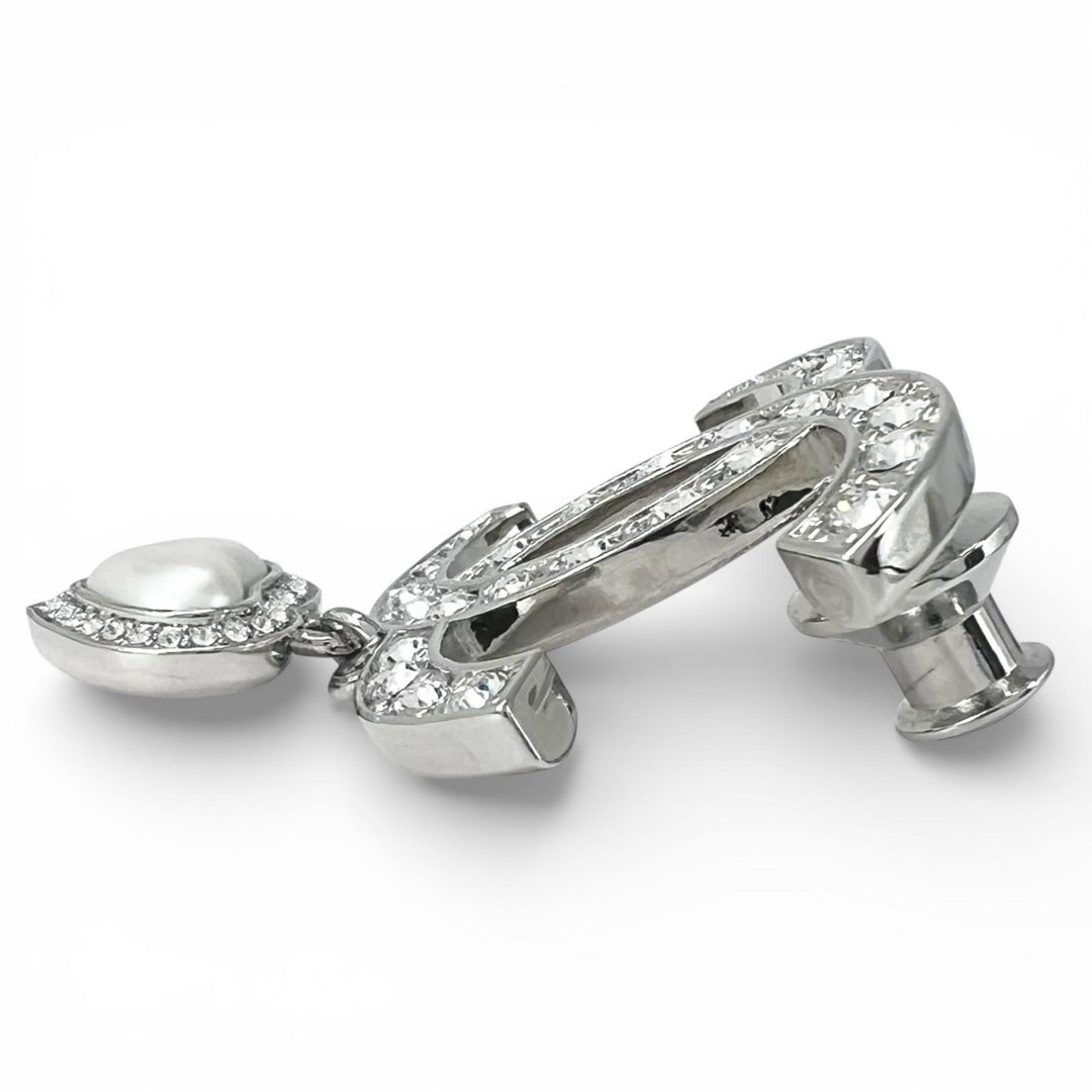 Excellent CHANEL Brooch B23 Coco Heart Rhinestone Pin Silver Women