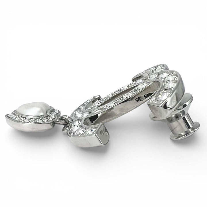 Excellent CHANEL Brooch B23 Coco Heart Rhinestone Pin Silver Women