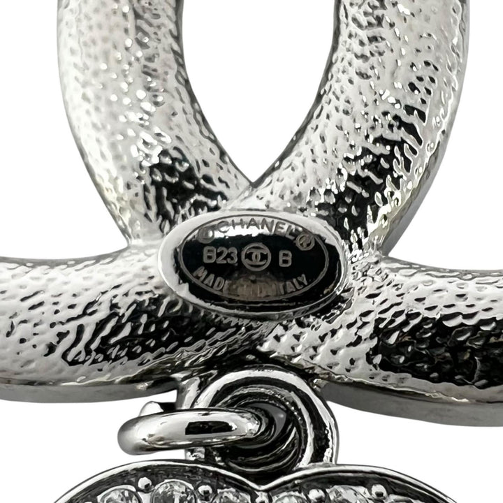 Excellent CHANEL Brooch B23 Coco Heart Rhinestone Pin Silver Women