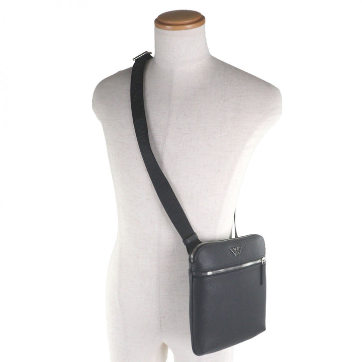 Pristine EMPORIO ARMANI Shoulder Bag Eagle logo black leather mens