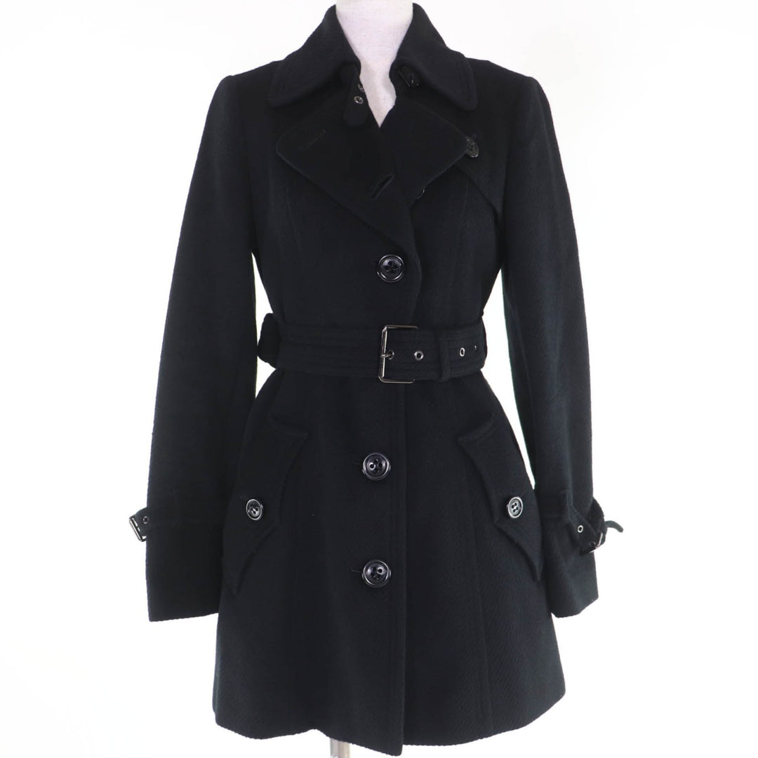 Great BURBERRY BLUE LABEL coat Logo button and belt black wool Women 38