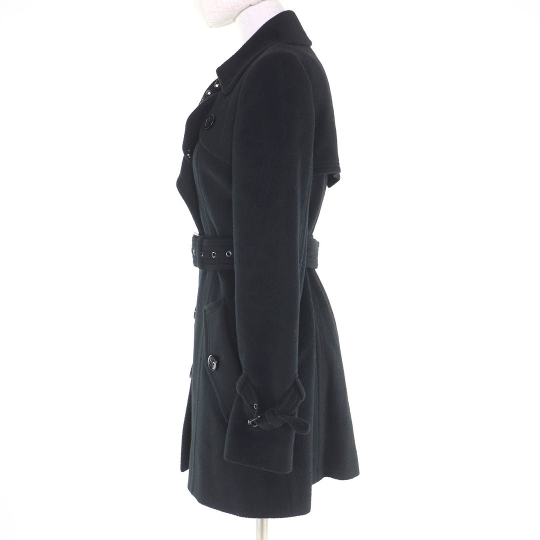 Great BURBERRY BLUE LABEL coat Logo button and belt black wool Women 38