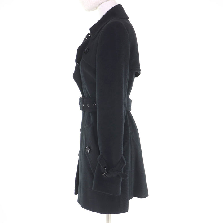 Great BURBERRY BLUE LABEL coat Logo button and belt black wool Women 38