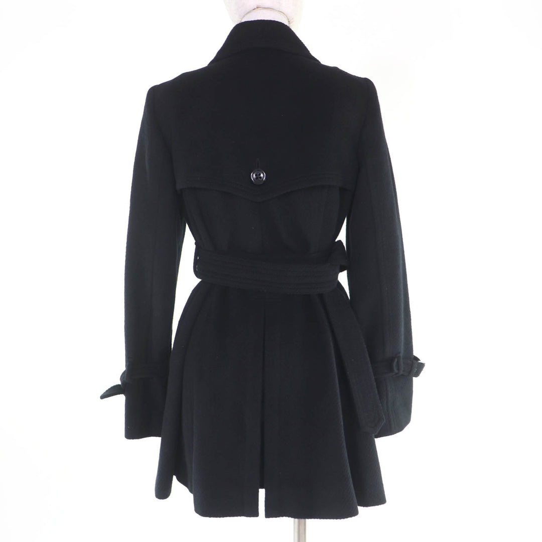 Great BURBERRY BLUE LABEL coat Logo button and belt black wool Women 38