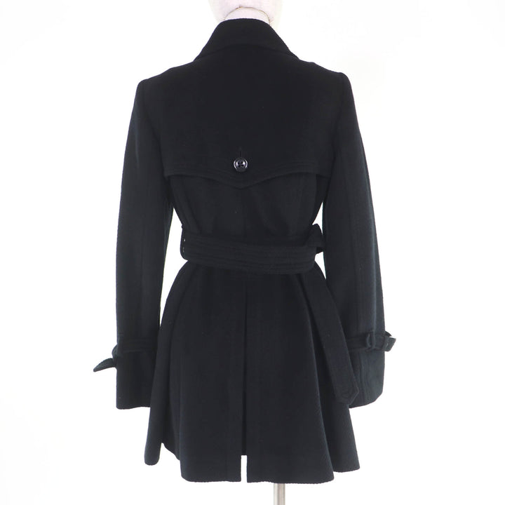 Great BURBERRY BLUE LABEL coat Logo button and belt black wool Women 38