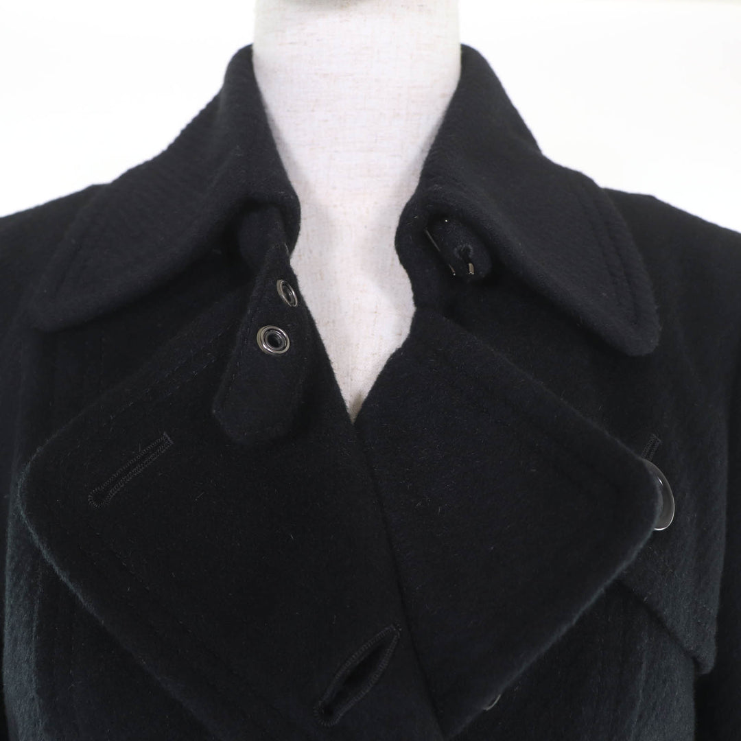 Great BURBERRY BLUE LABEL coat Logo button and belt black wool Women 38