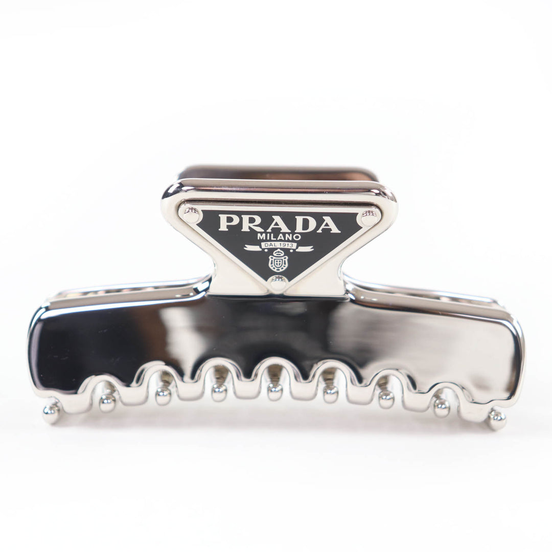 Great PRADA hair accessory Triangle Logo Hair Clip Silver Women 1IF103