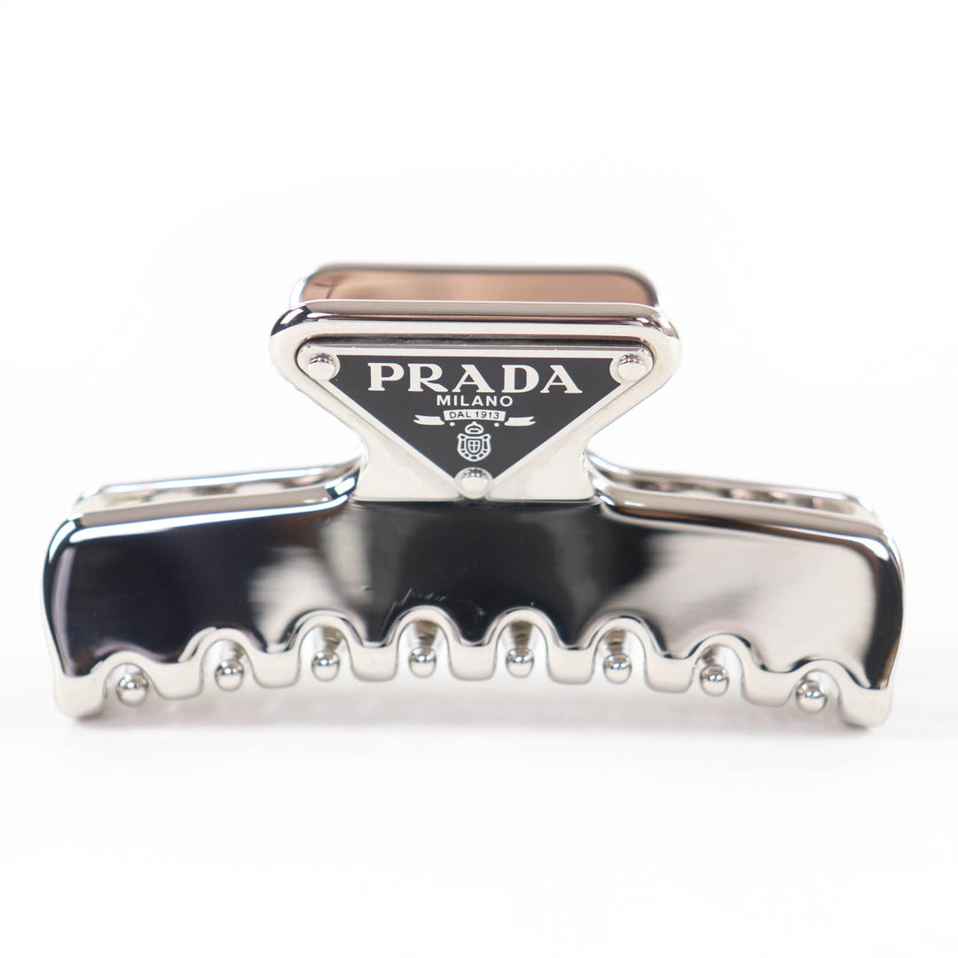 Great PRADA hair accessory Triangle Logo Hair Clip Silver Women 1IF103