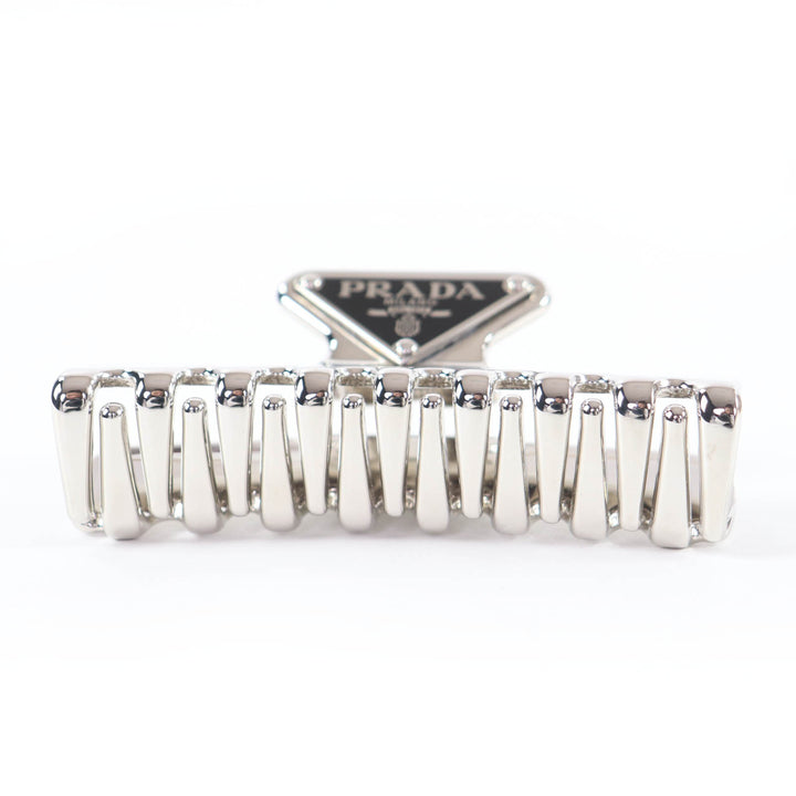 Great PRADA hair accessory Triangle Logo Hair Clip Silver Women 1IF103