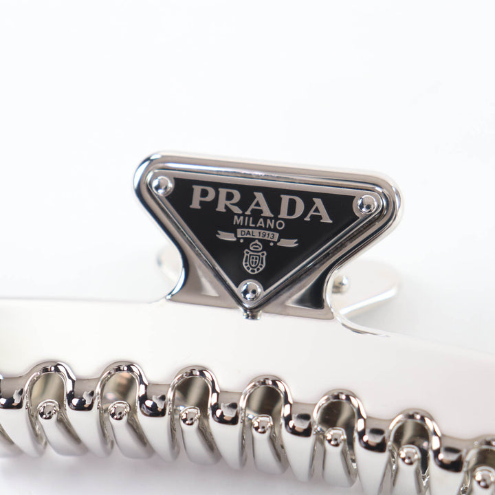 Great PRADA hair accessory Triangle Logo Hair Clip Silver Women 1IF103