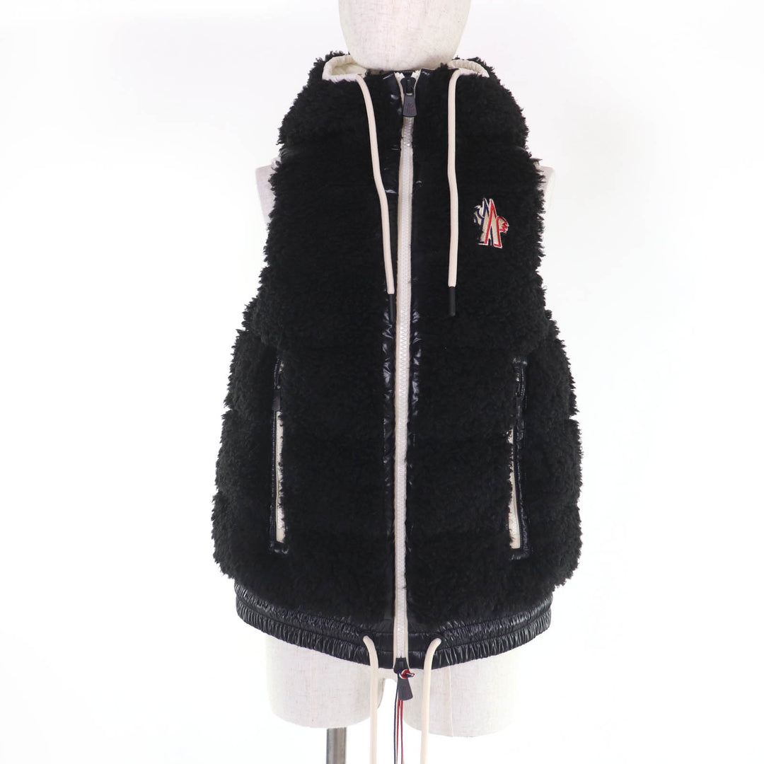 Pristine MONCLER GRENOBLE Down vest GILET Logo patch and hood ZIP UP black XXS