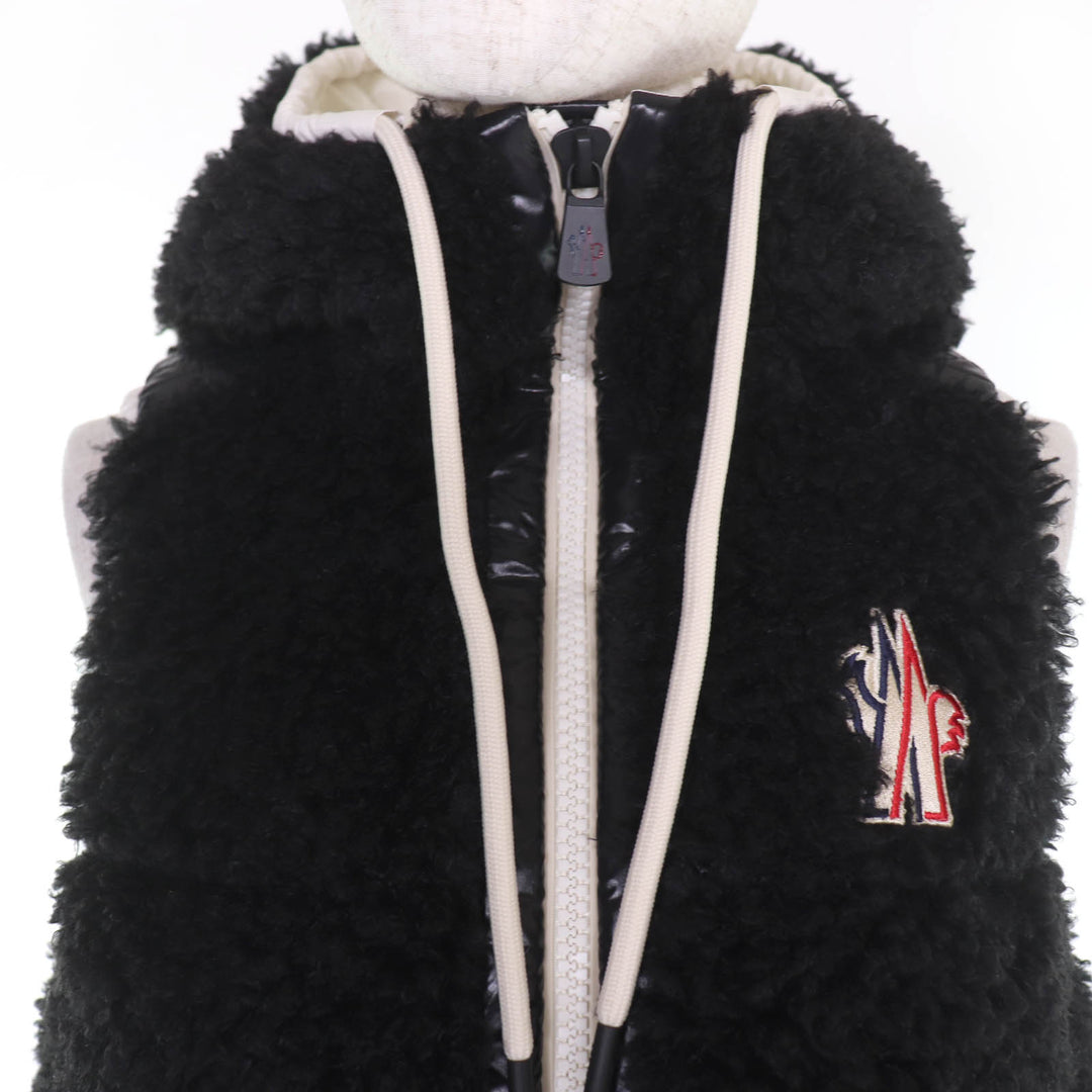 Pristine MONCLER GRENOBLE Down vest GILET Logo patch and hood ZIP UP black XXS