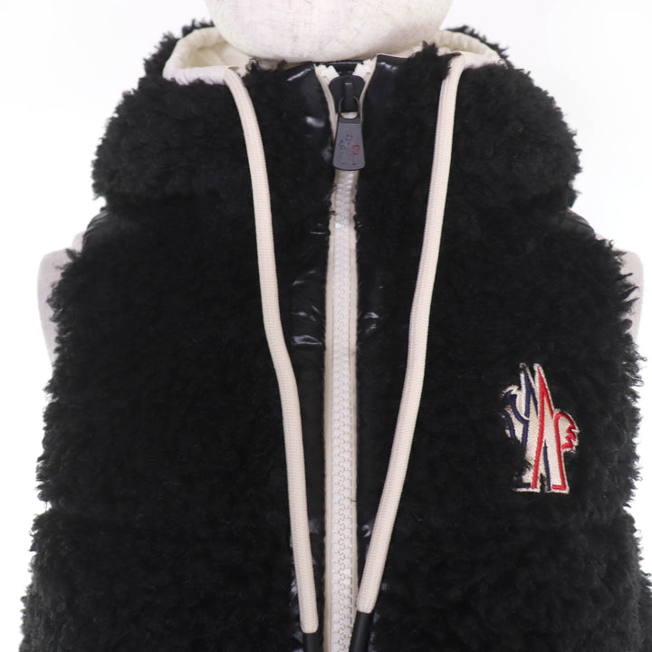 Pristine MONCLER GRENOBLE Down vest GILET Logo patch and hood ZIP UP black XXS