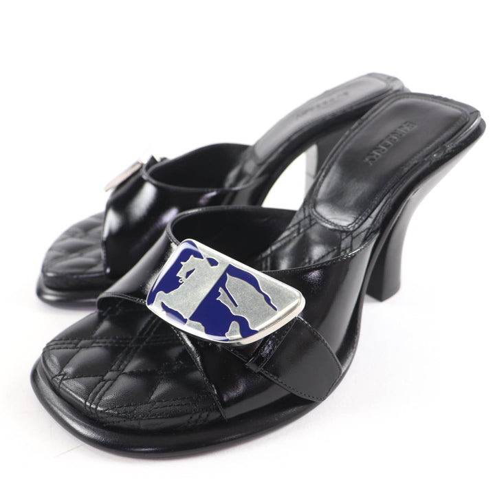 Pristine BURBERRY Sandals Logo Metal Leather Mules black leather Women 35