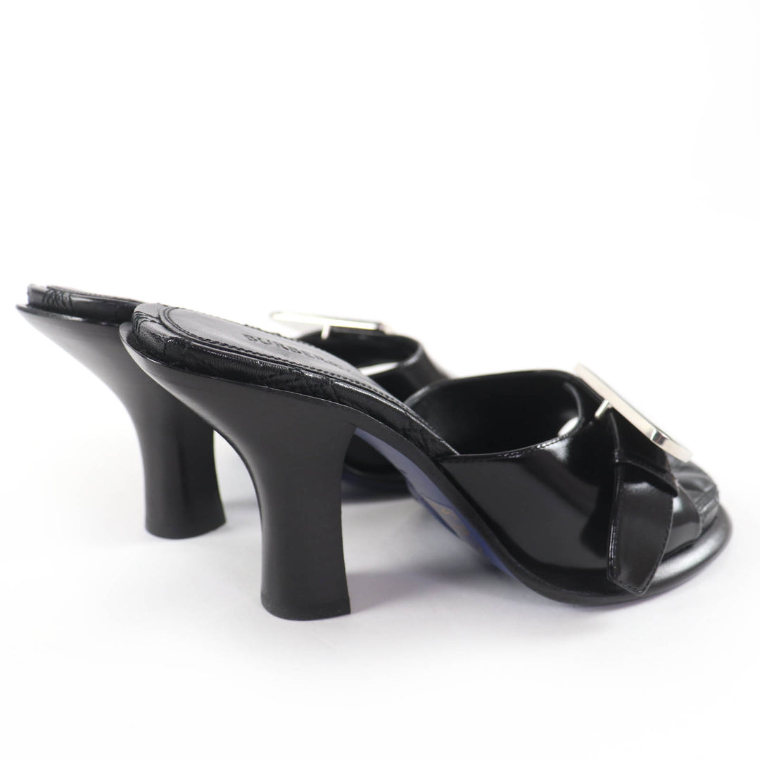 Pristine BURBERRY Sandals Logo Metal Leather Mules black leather Women 35