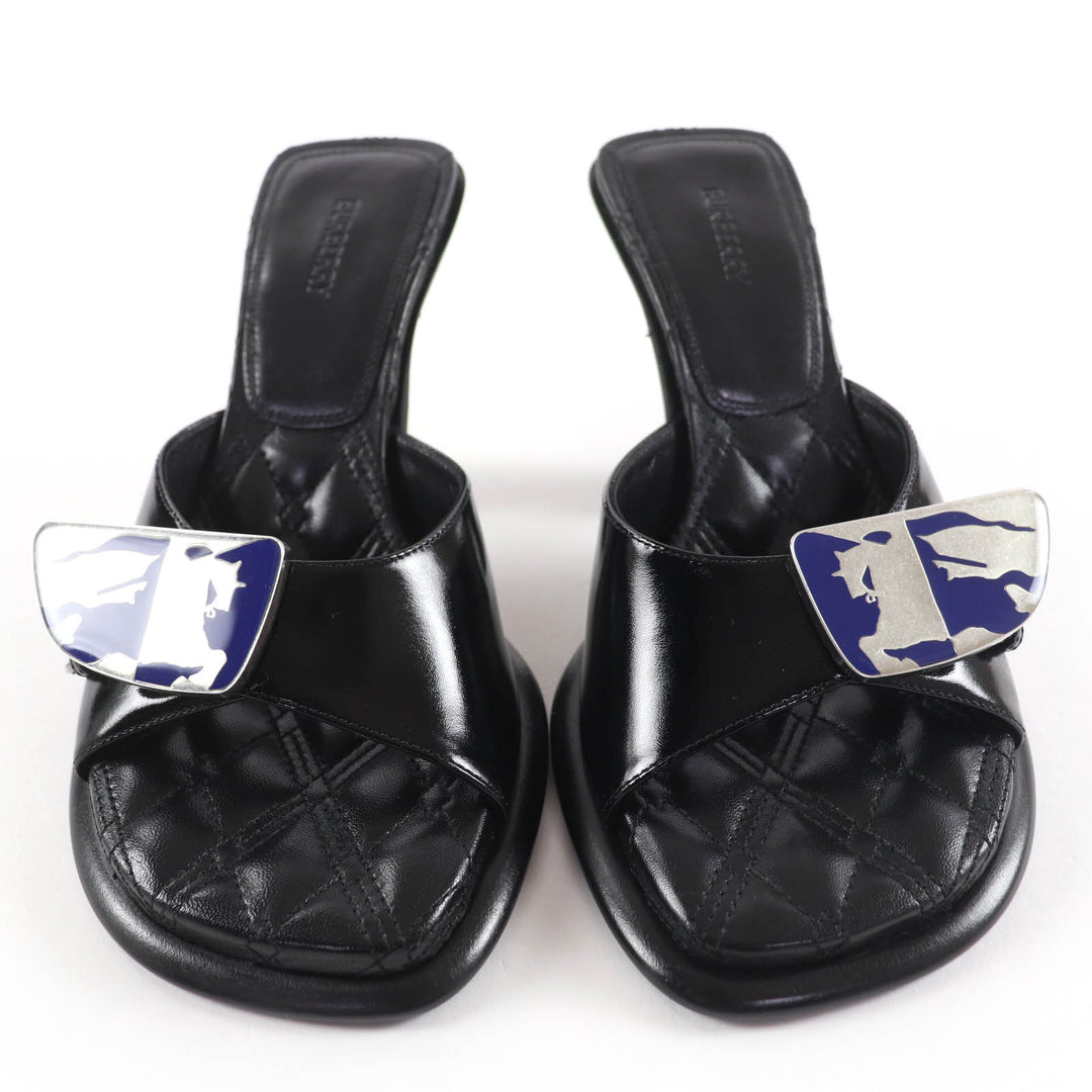Pristine BURBERRY Sandals Logo Metal Leather Mules black leather Women 35