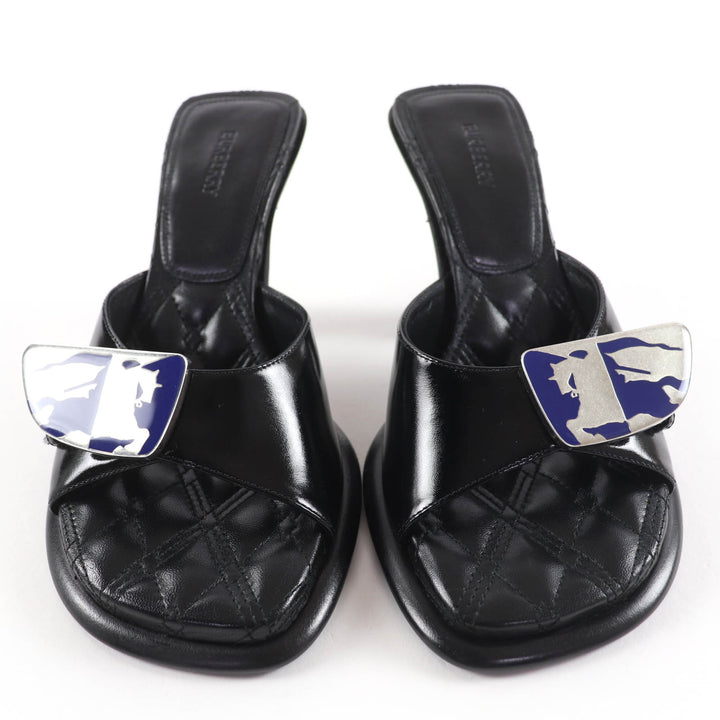 Pristine BURBERRY Sandals Logo Metal Leather Mules black leather Women 35