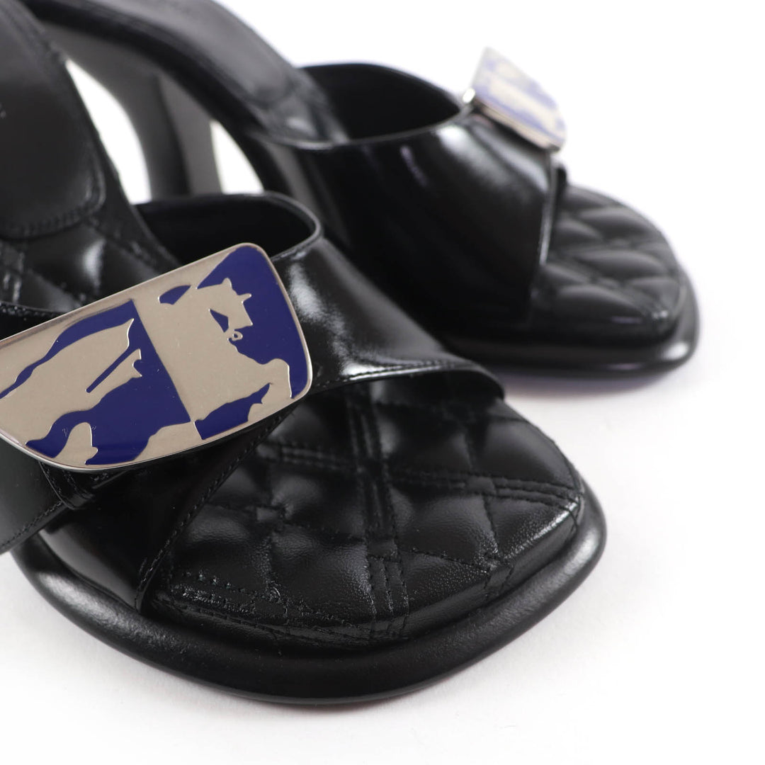 Pristine BURBERRY Sandals Logo Metal Leather Mules black leather Women 35