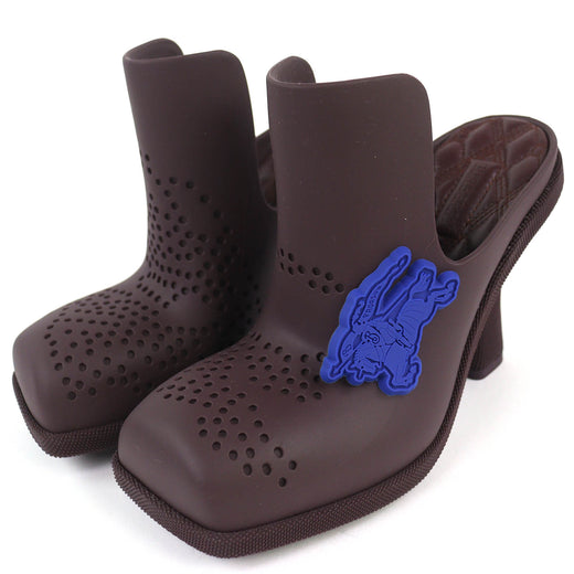 Pristine BURBERRY Barbie Can Logo Patch Square Toe Rubber Mule Sandals Women 35