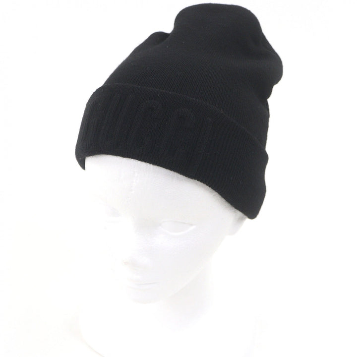 Great GUCCI Knit cap logo embossed beanie black wool mens M 764541