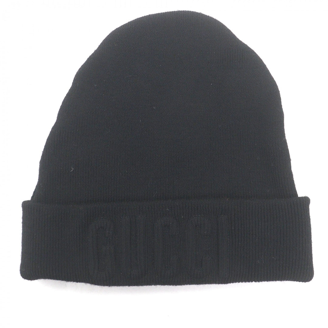 Great GUCCI Knit cap logo embossed beanie black wool mens M 764541