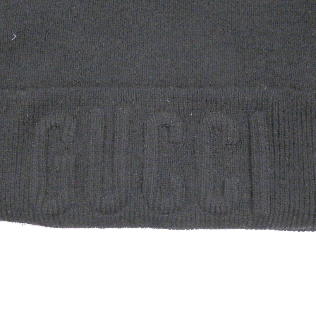 Great GUCCI Knit cap logo embossed beanie black wool mens M 764541