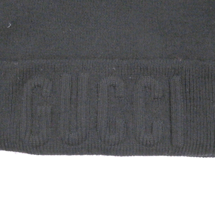 Great GUCCI Knit cap logo embossed beanie black wool mens M 764541