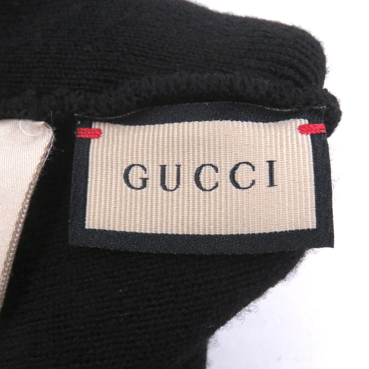 Great GUCCI Knit cap logo embossed beanie black wool mens M 764541