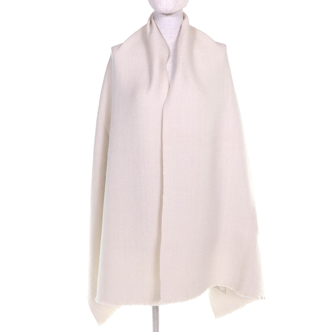 Pristine HERMES shawl H logo leather patch mini fringe large cashmere H693187S