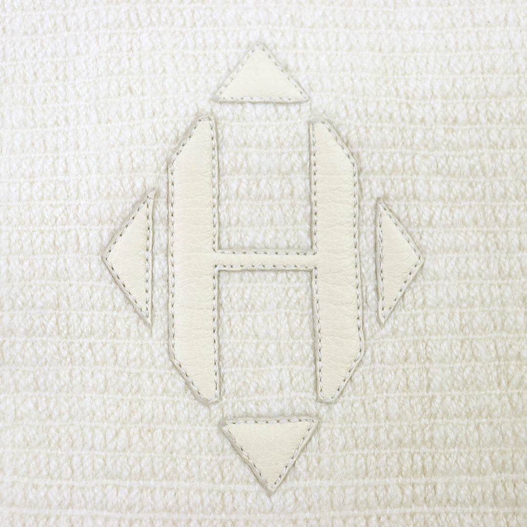 Pristine HERMES shawl H logo leather patch mini fringe large cashmere H693187S