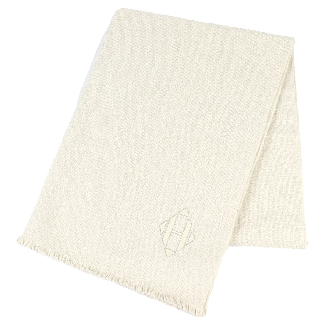 Pristine HERMES shawl H logo leather patch mini fringe large cashmere H693187S