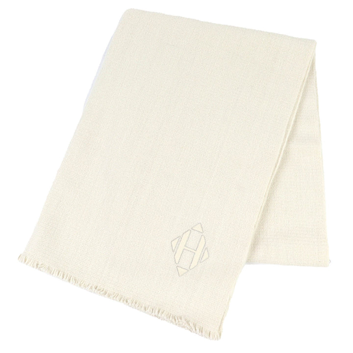 Pristine HERMES shawl H logo leather patch mini fringe large cashmere H693187S