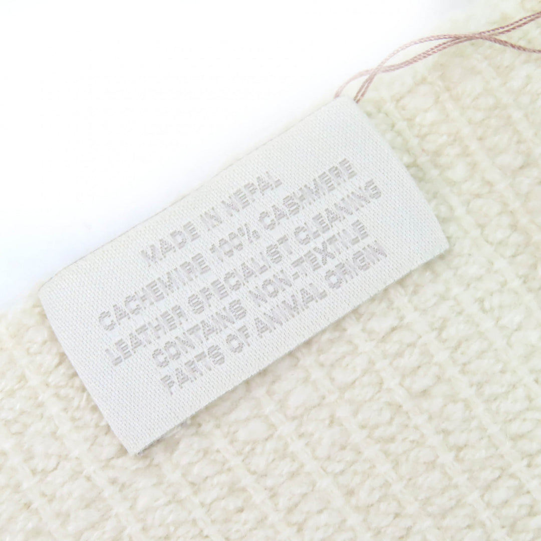 Pristine HERMES shawl H logo leather patch mini fringe large cashmere H693187S