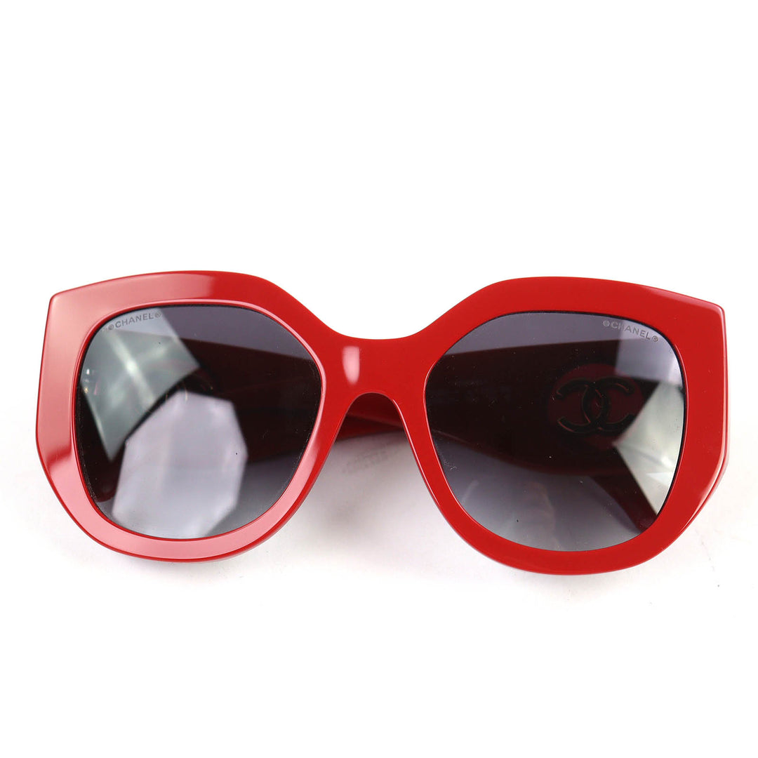 Excellent CHANEL Butterfly Shape Sunglasses COCO Mark Red Women 5550-A