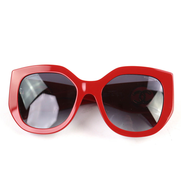 Excellent CHANEL Butterfly Shape Sunglasses COCO Mark Red Women 5550-A