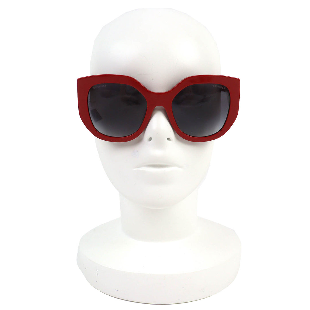 Excellent CHANEL Butterfly Shape Sunglasses COCO Mark Red Women 5550-A