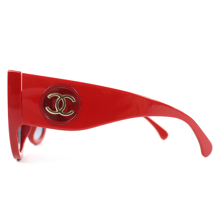 Excellent CHANEL Butterfly Shape Sunglasses COCO Mark Red Women 5550-A